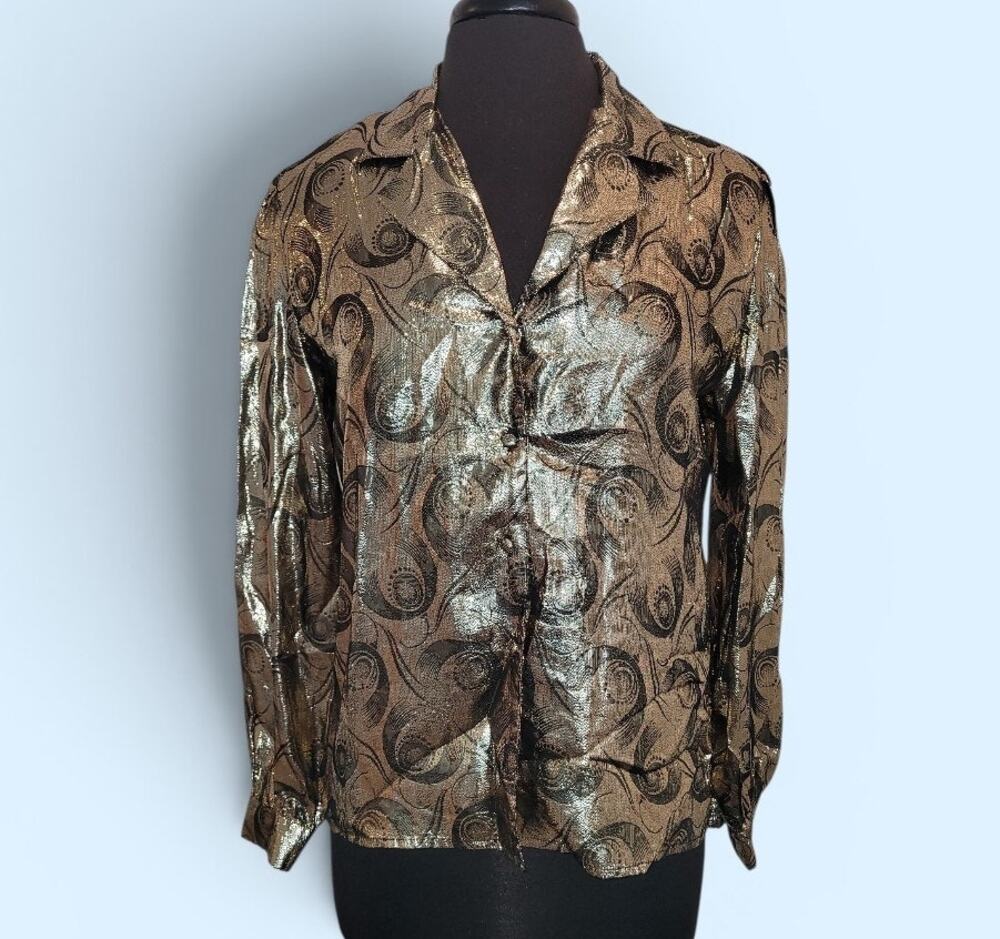 VTG Lloyd Williams Gold Lamé Blouse Disco Power Glam Metallic 70/80s Collectible